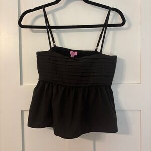 Francesca's Mi Ami Black Smocked Cami Top Small - Flowy Peplum Festival Y2KRetro